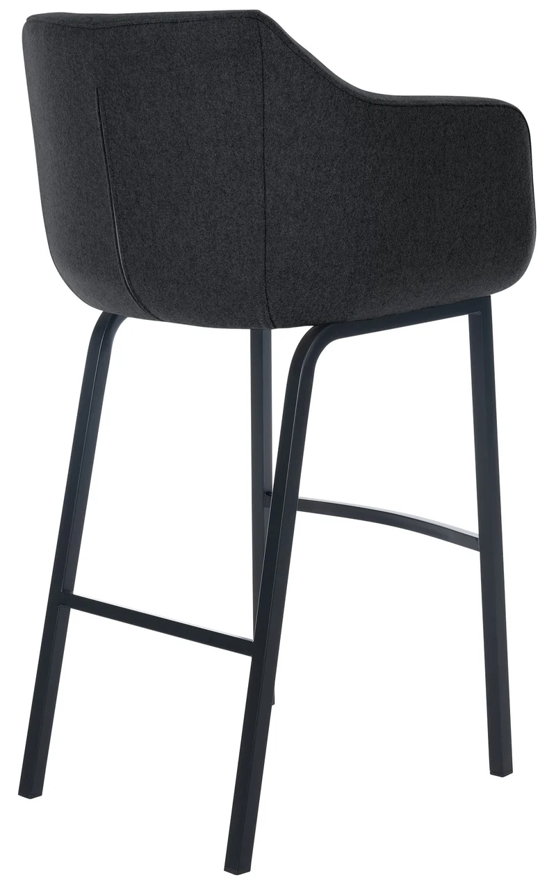Tabouret de bar chaise haute x1 recouvert de feutrine anthracite avec piètement à quatre pieds en métal noir 10_0005234