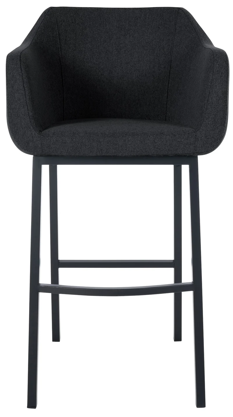 Tabouret de bar chaise haute x1 recouvert de feutrine anthracite avec piètement à quatre pieds en métal noir 10_0005234
