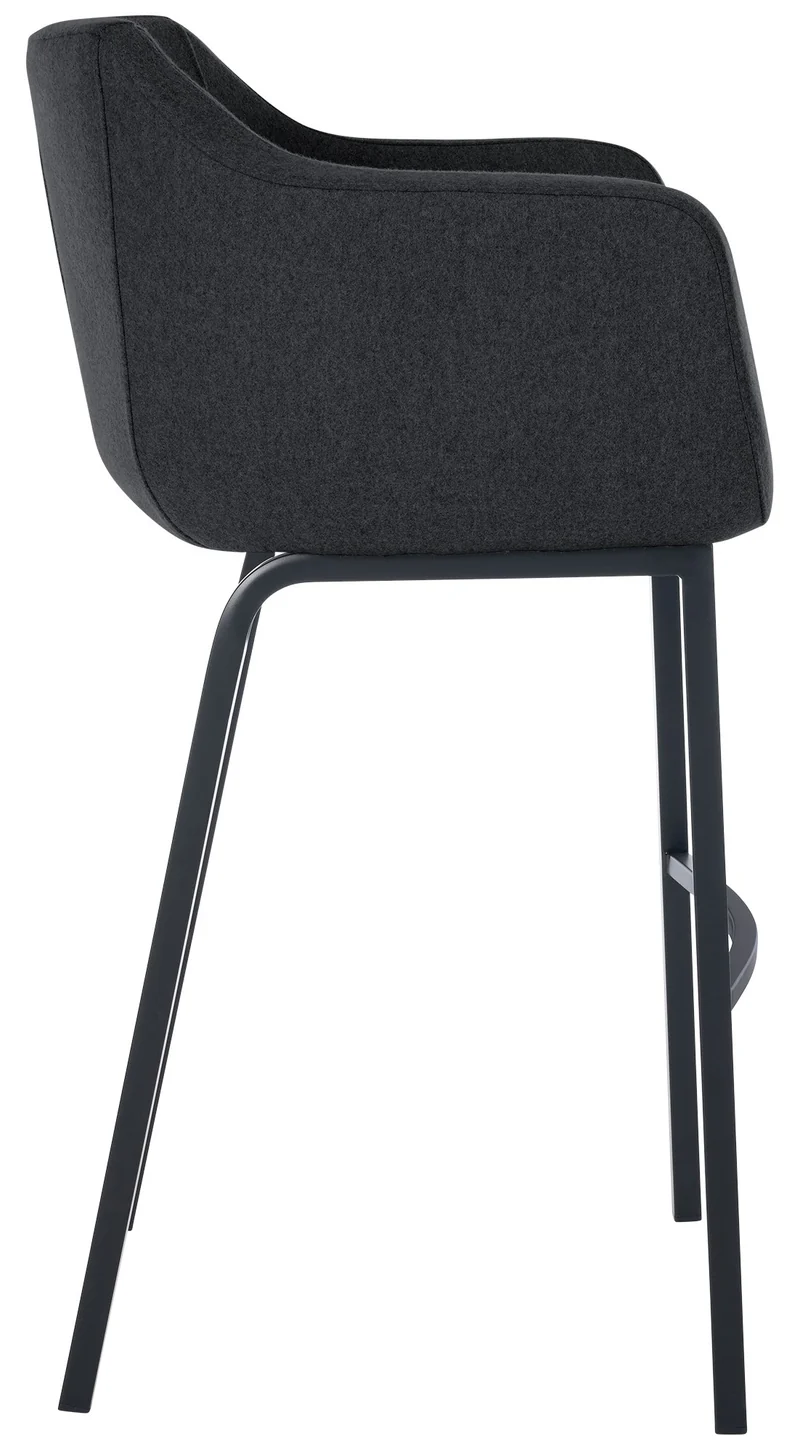 Tabouret de bar chaise haute x1 recouvert de feutrine anthracite avec piètement à quatre pieds en métal noir 10_0005234