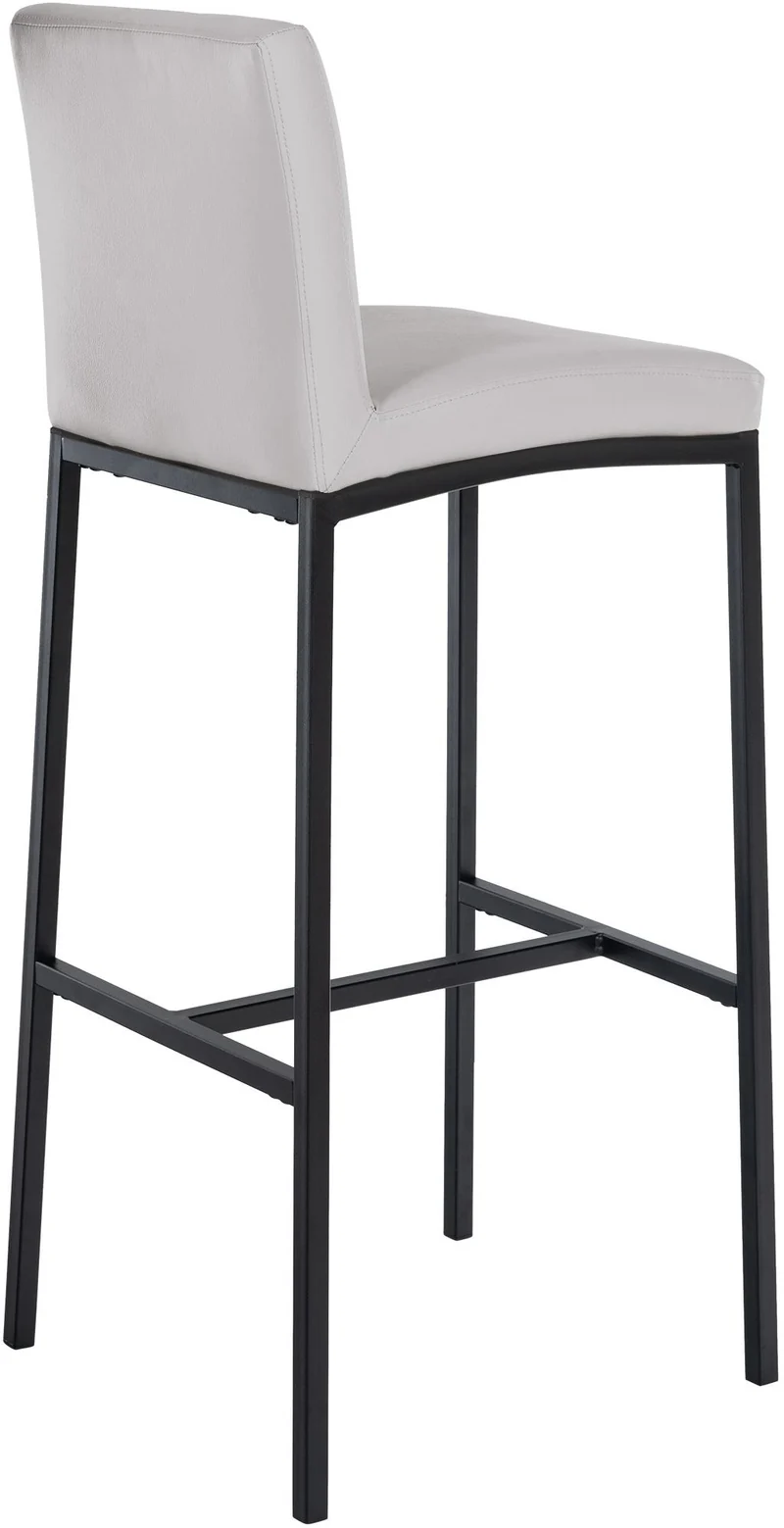 Lot de 2 tabourets de bar design épuré et contemporain en PVC blanc cadre à quatre pieds en métal noir 10_0006628