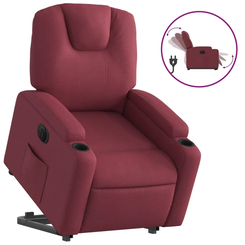 Fauteuil relax TV fonction de levage électrique très confortable en tissu rouge bordeaux DEC028536