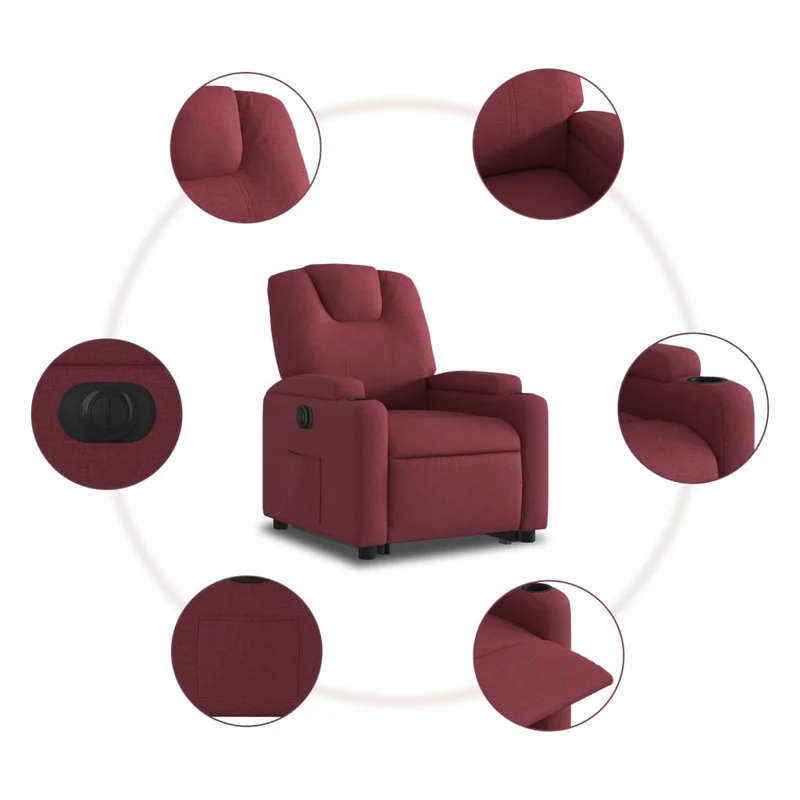 Fauteuil relax TV fonction de levage électrique très confortable en tissu rouge bordeaux DEC028536