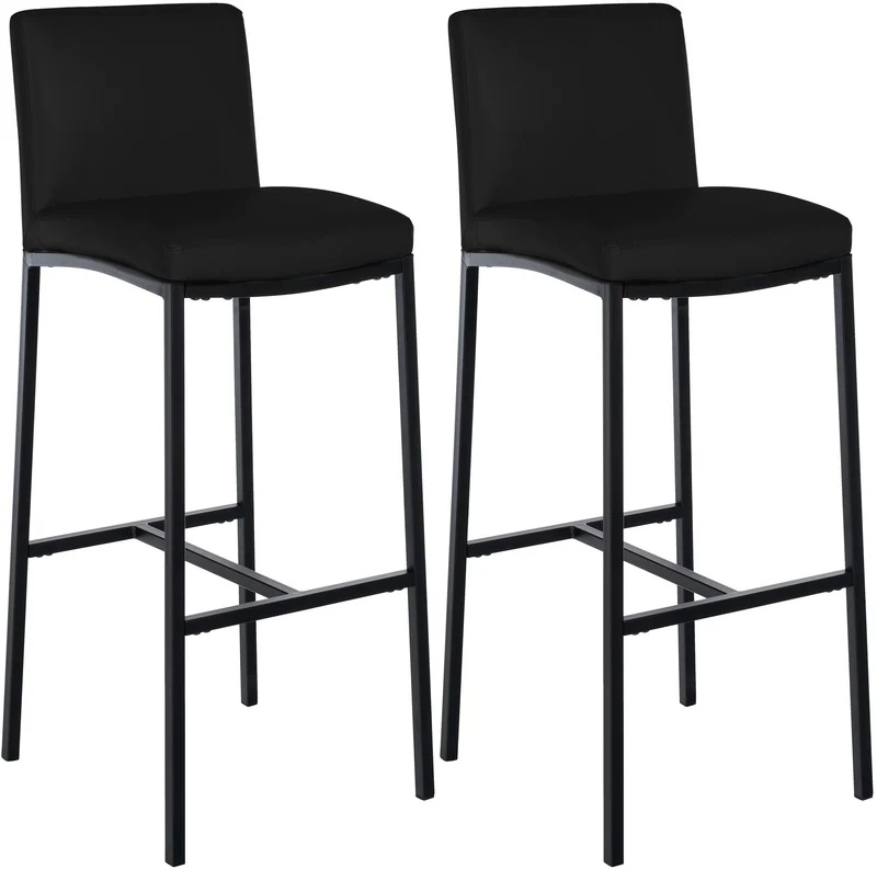 Lot de 2 tabourets de bar design épuré et contemporain en PVC noir cadre à quatre pieds en métal noir 10_0006417