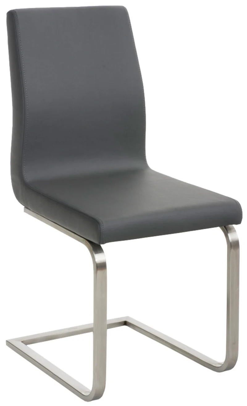 Lot de 2 chaises de salle à manger cuisine salle d'attente en PVC gris et pied en forme luge acier inoxydable 10_0001597