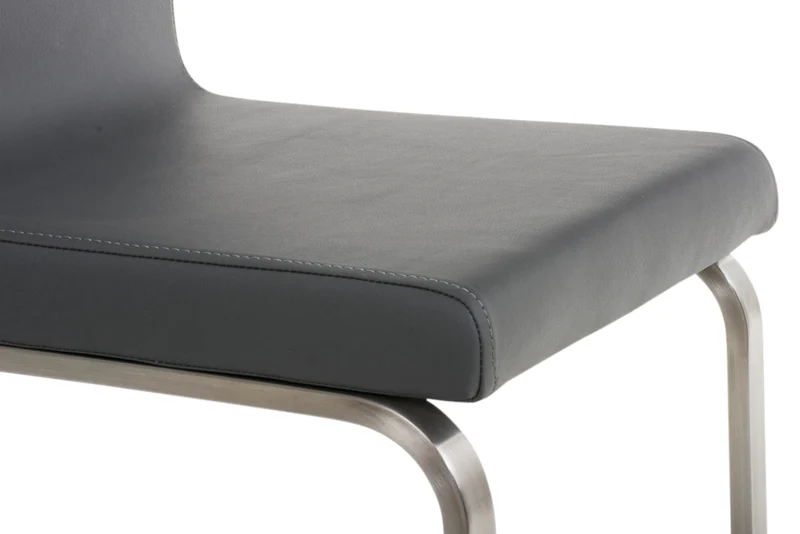 Lot de 2 chaises de salle à manger cuisine salle d'attente en PVC gris et pied en forme luge acier inoxydable 10_0001597