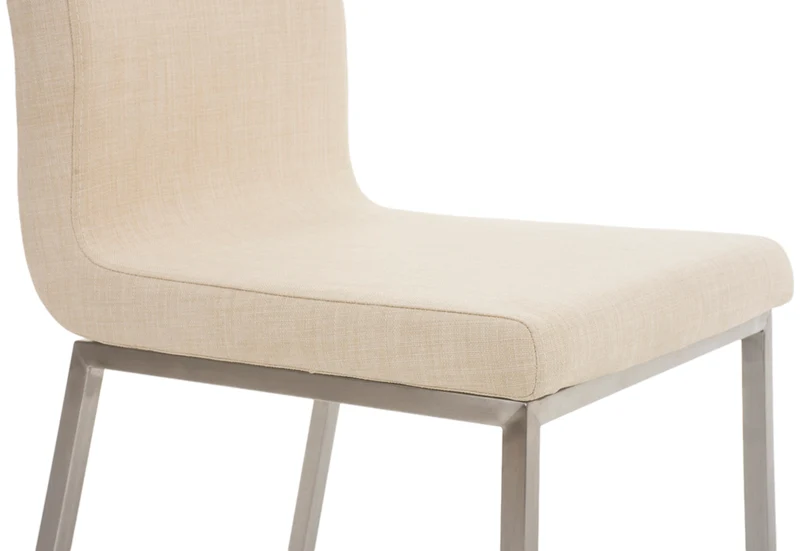 Lot de 2 chaises de salle à manger style épuré en tissu crème et acier inoxydable 10_0007757