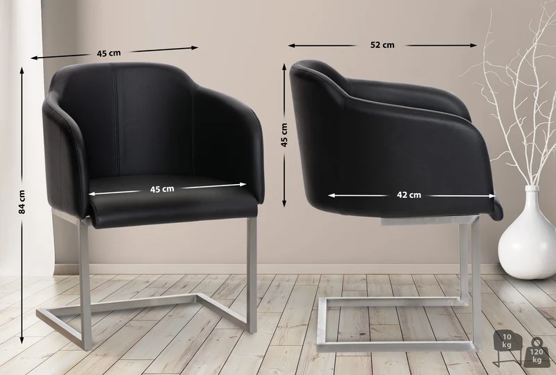 Chaise de salle à manger fauteuil visiteur design moderne en PVC noir et acier inoxydable 10_0001914