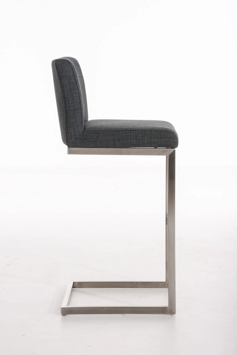 Tabouret de bar x1 design moderne avec repose-pied en tissu gris foncé et acier inoxydable 10_0000779