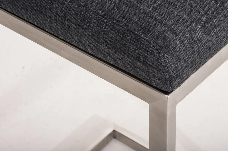 Tabouret de bar x1 design moderne avec repose-pied en tissu gris foncé et acier inoxydable 10_0000779