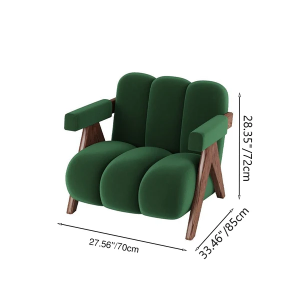 Contemporary Creative Velvet Pine Wood V-Leg Wavy Square Accent Chair With Backrest Armrests For Living Room
