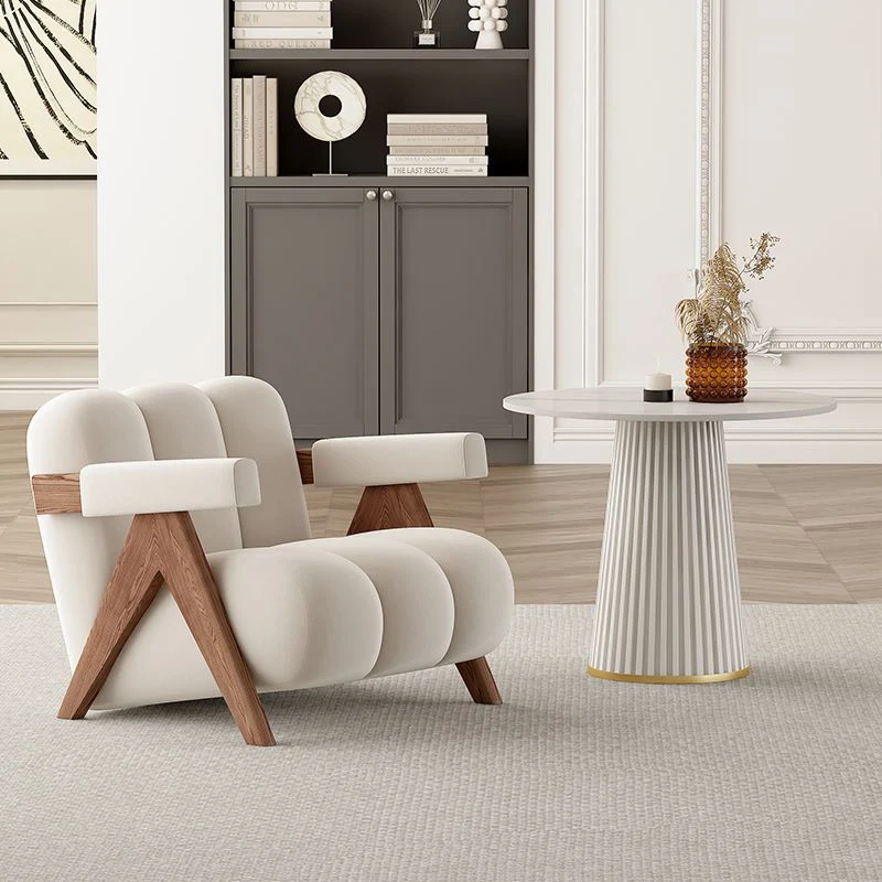 Contemporary Creative Velvet Pine Wood V-Leg Wavy Square Accent Chair With Backrest Armrests For Living Room