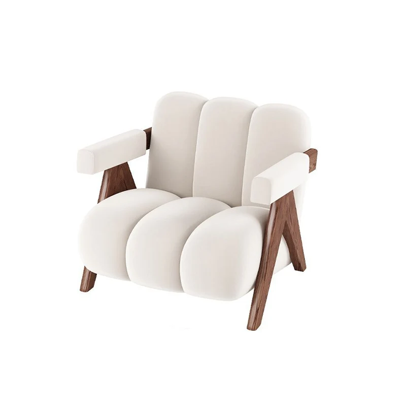 Contemporary Creative Velvet Pine Wood V-Leg Wavy Square Accent Chair With Backrest Armrests For Living Room