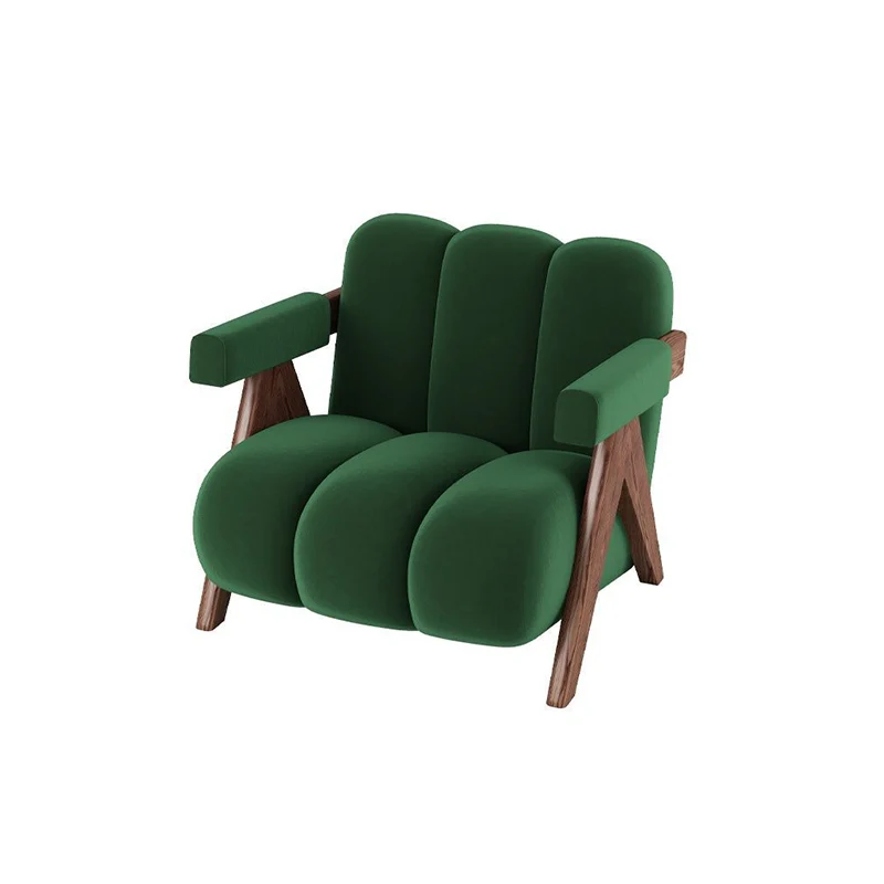 Contemporary Creative Velvet Pine Wood V-Leg Wavy Square Accent Chair With Backrest Armrests For Living Room