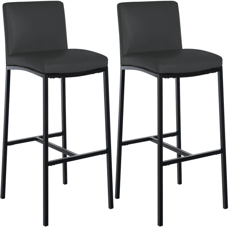 Lot de 2 tabourets de bar design épuré et contemporain en PVC gris foncé cadre à quatre pieds en métal noir 10_0006763