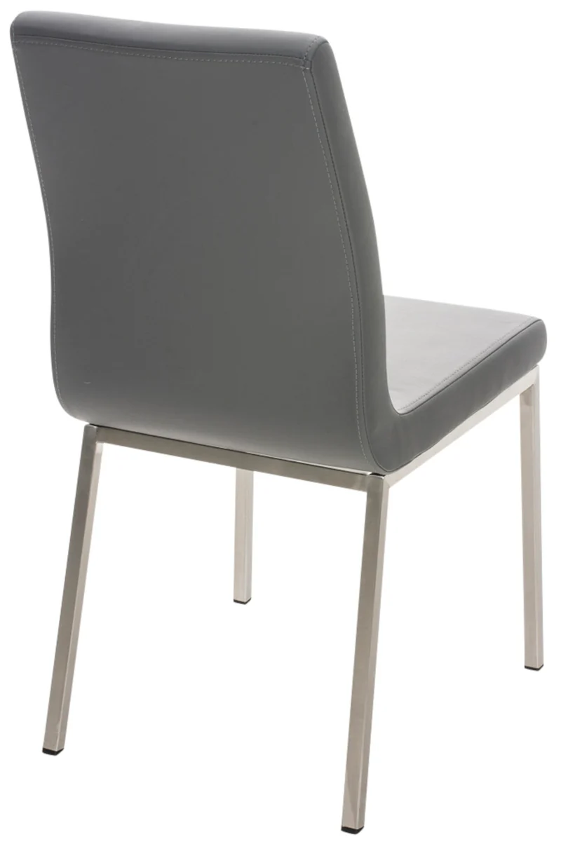 Lot de 2 chaises de salle à manger style épuré en PVC gris et acier inoxydable 10_0001610