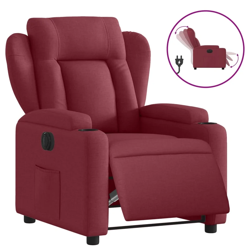 Fauteuil relax TV fonction d'inclinaison électrique très confortable en tissu rouge bordeaux DEC028538