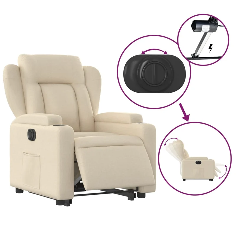 Fauteuil relax TV fonction de levage électrique très confortable en tissu crème DEC028275