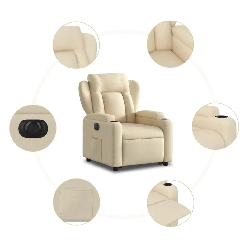Fauteuil relax TV fonction de levage électrique très confortable en tissu crème DEC028275