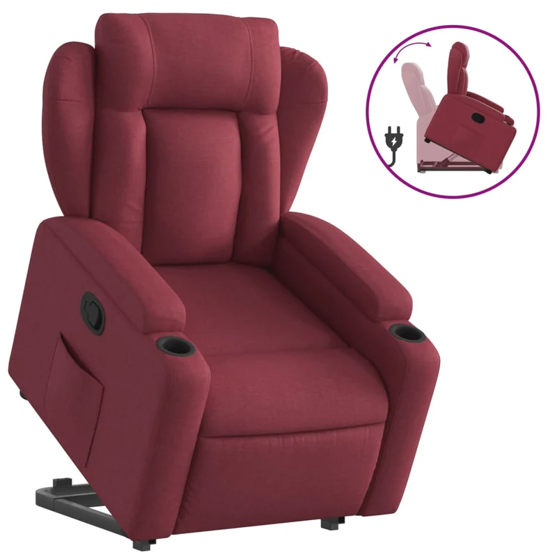 Fauteuil relax TV rembourrage confortable fonction de levage électrique en tissu rouge bordeaux DEC028144