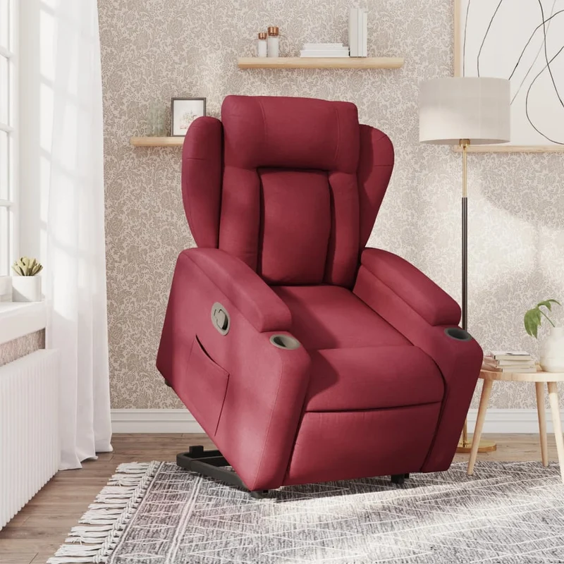 Fauteuil relax TV rembourrage confortable fonction de levage électrique en tissu rouge bordeaux DEC028144