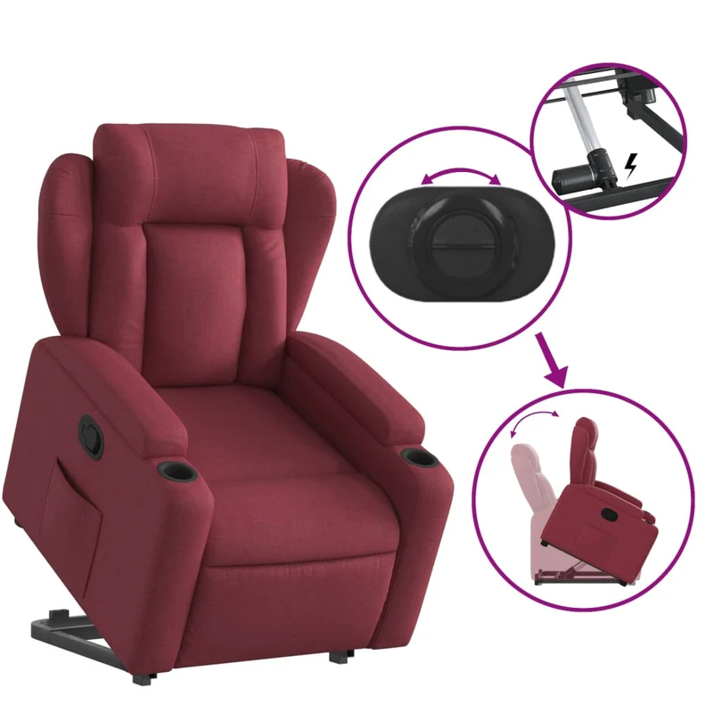Fauteuil relax TV rembourrage confortable fonction de levage électrique en tissu rouge bordeaux DEC028144