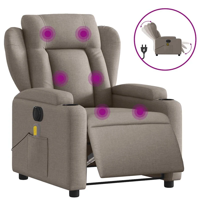 Fauteuil de relaxation TV fonction massage inclinable électrique 6 points de massage en tissu taupe DEC027265