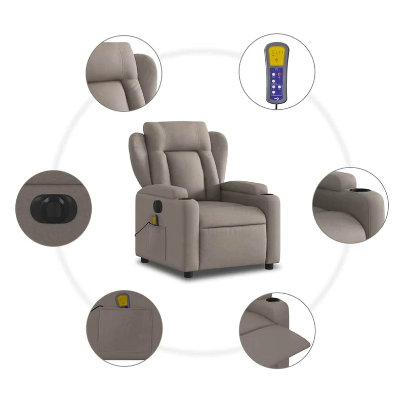 Fauteuil de relaxation TV fonction massage inclinable électrique 6 points de massage en tissu taupe DEC027265