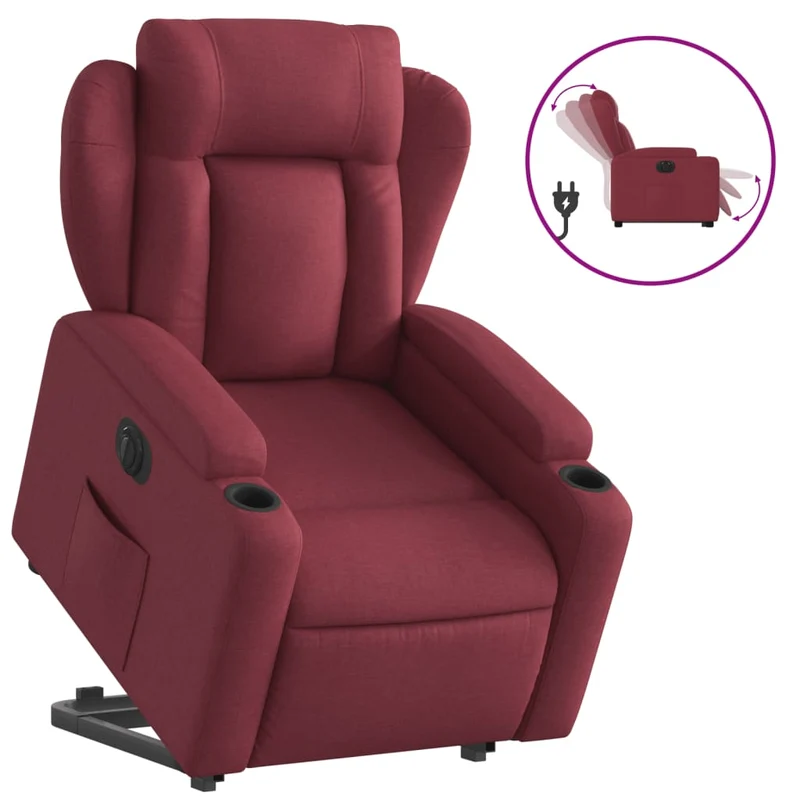 Fauteuil relax TV fonction de levage électrique très confortable en tissu rouge bordeaux DEC028535