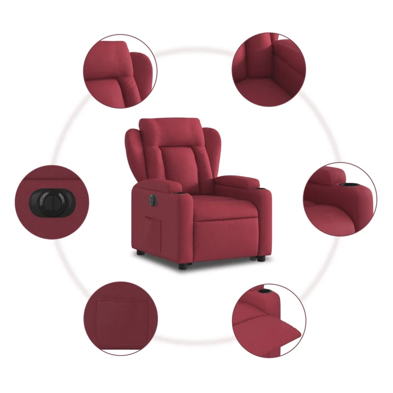 Fauteuil relax TV fonction de levage électrique très confortable en tissu rouge bordeaux DEC028535