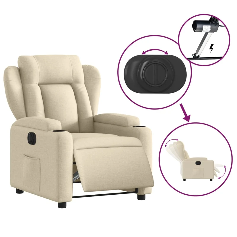 Fauteuil relax TV fonction d'inclinaison électrique très confortable en tissu crème DEC028273