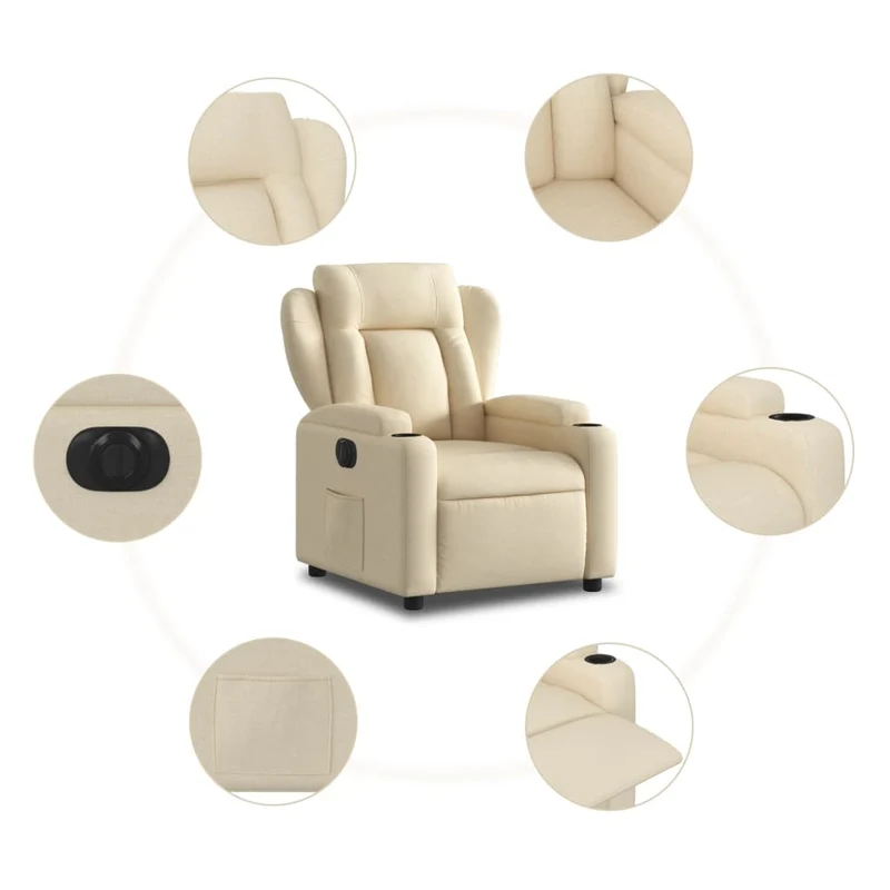 Fauteuil relax TV fonction d'inclinaison électrique très confortable en tissu crème DEC028273