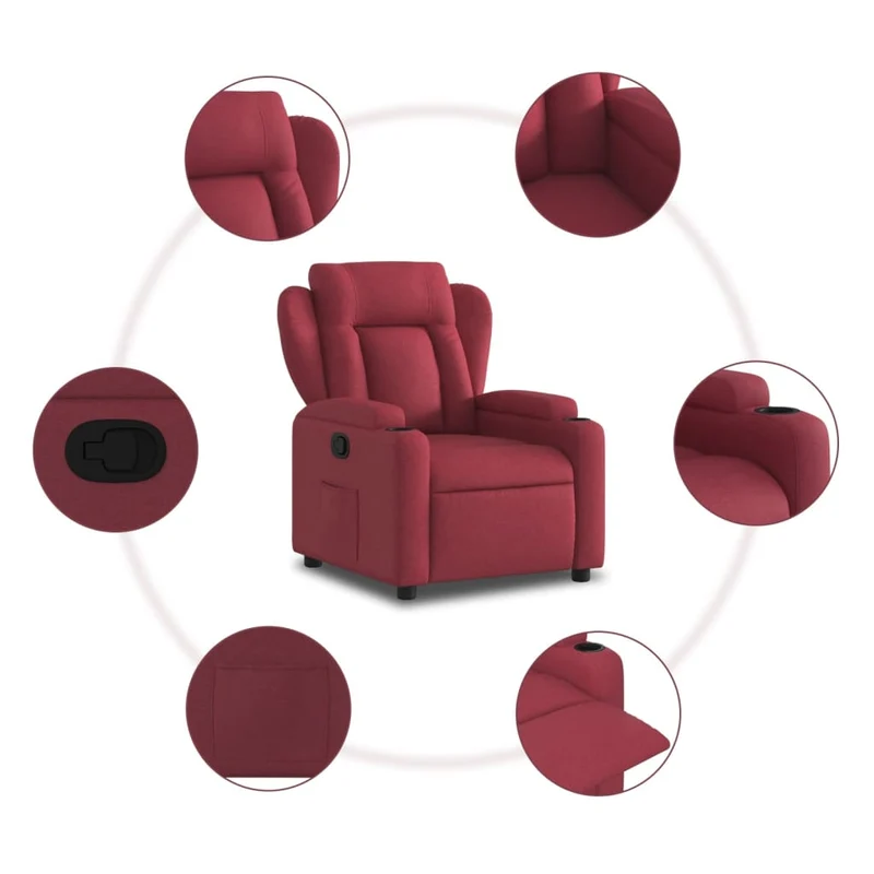 Fauteuil relax TV rembourrage confortable fonction d'inclinaison manuelle en tissu rouge bordeaux DEC028156