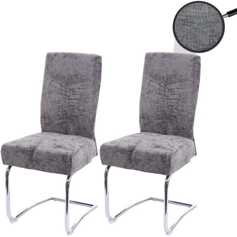 Lot de 2 chaises de salle à manger en métal et tissu chenille gris foncé cadre arrondi coutures décoratives 04_0007396