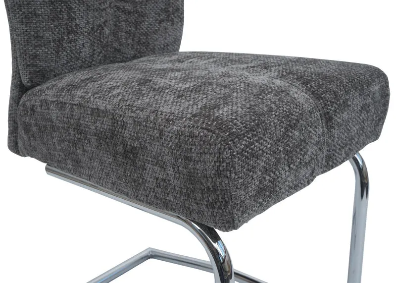Lot de 2 chaises de salle à manger en métal et tissu chenille gris foncé cadre arrondi coutures décoratives 04_0007396