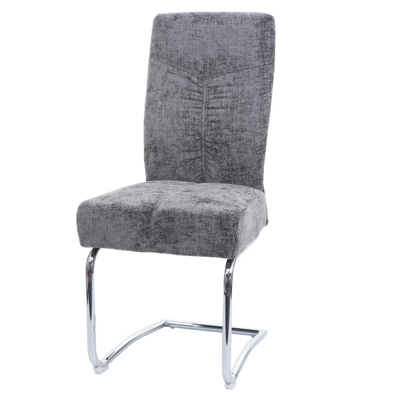 Lot de 2 chaises de salle à manger en métal et tissu chenille gris foncé cadre arrondi coutures décoratives 04_0007396