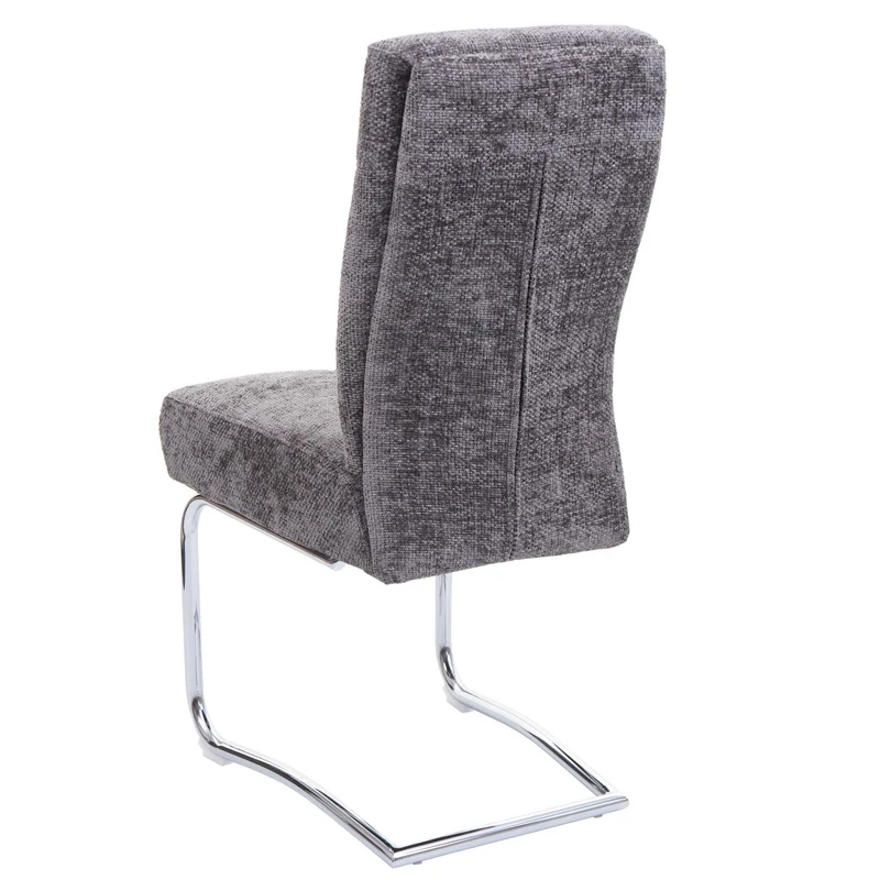 Lot de 2 chaises de salle à manger en métal et tissu chenille gris foncé cadre arrondi coutures décoratives 04_0007396