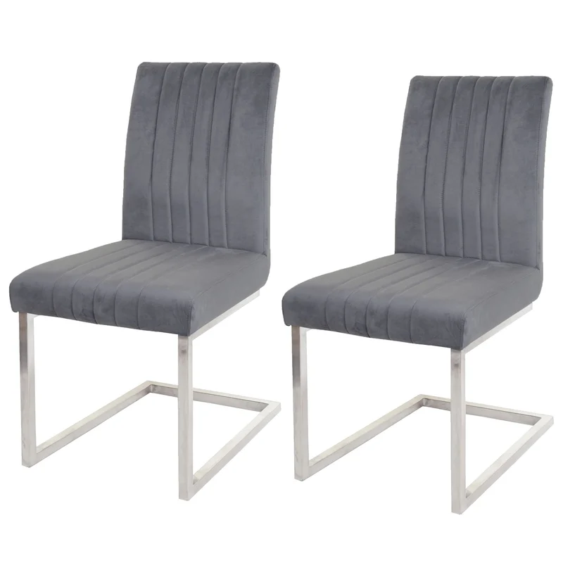 Lot de 2 chaises de salle à manger en tissu velours gris foncé et acier inoxydable brossé 04_0007292
