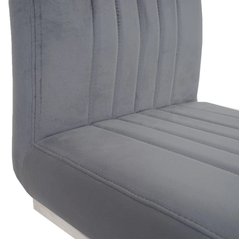 Lot de 2 chaises de salle à manger en tissu velours gris foncé et acier inoxydable brossé 04_0007292