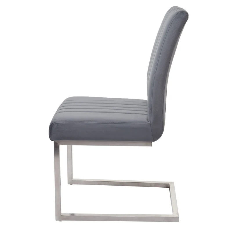 Lot de 2 chaises de salle à manger en tissu velours gris foncé et acier inoxydable brossé 04_0007292