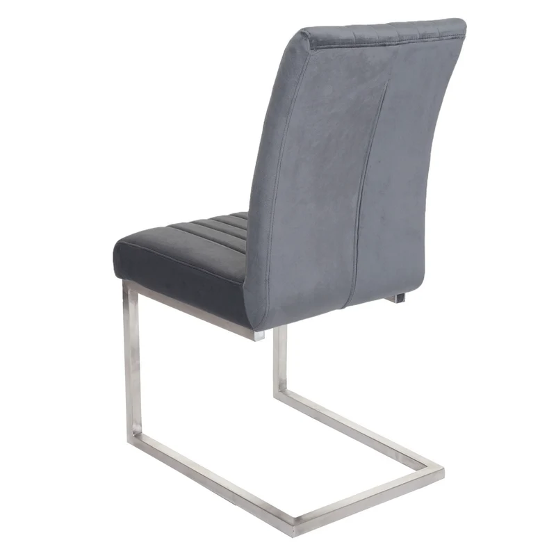 Lot de 2 chaises de salle à manger en tissu velours gris foncé et acier inoxydable brossé 04_0007292