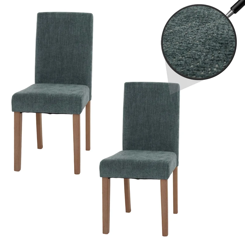 Lot de 2 chaises de salle à manger dossier haut en tissu chenille vert pieds en bois clairs 04_0007325