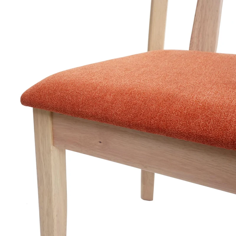 2 chaises de salle à manger cuisine design classique en tissu orange et bois massif clair 04_0002960