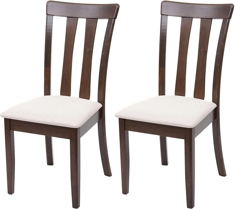 Lot de 2 chaises de salle à manger en bois massif marron foncé et assise en tissu crème CDS04465