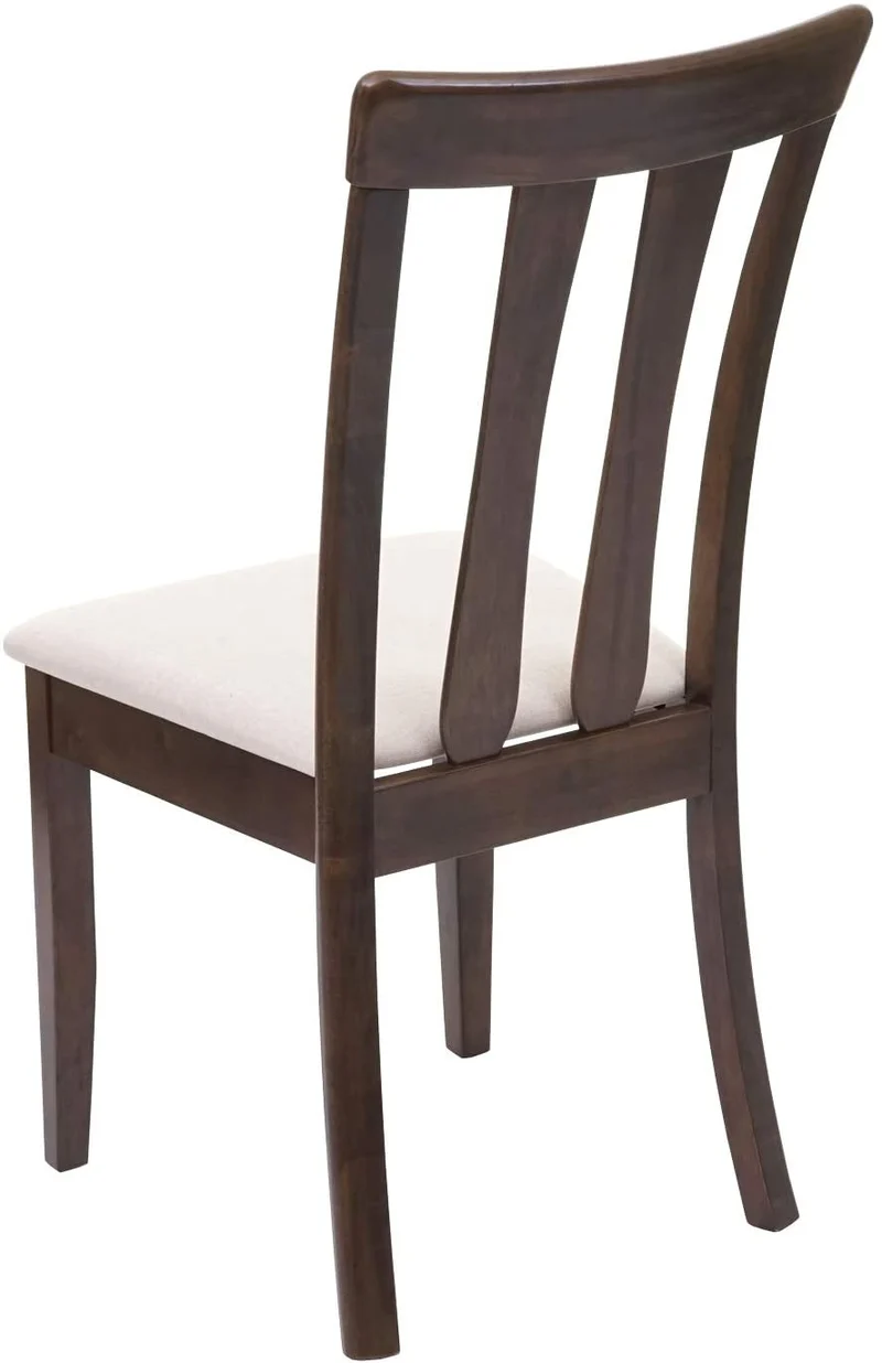 Lot de 2 chaises de salle à manger en bois massif marron foncé et assise en tissu crème CDS04465