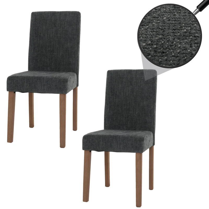 Lot de 2 chaises de salle à manger dossier haut en tissu chenille gris foncé et pieds en bois clairs 04_0007323