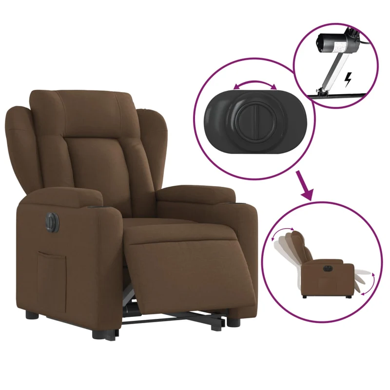Fauteuil relax TV fonction de levage électrique très confortable en tissu marron DEC028452