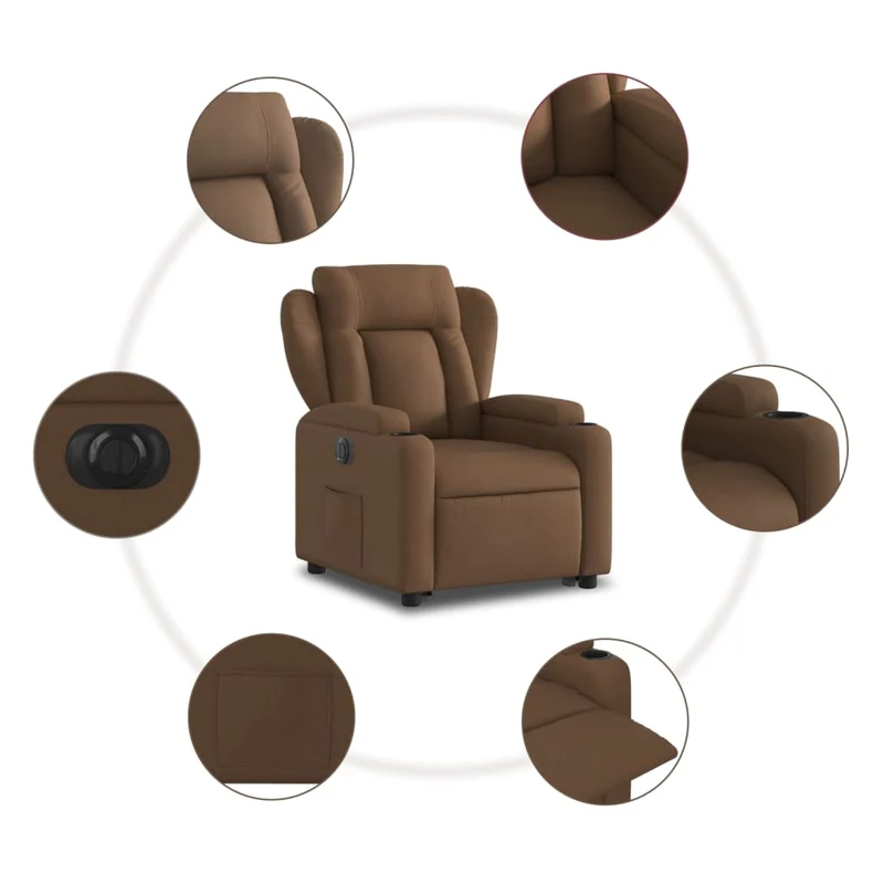 Fauteuil relax TV fonction de levage électrique très confortable en tissu marron DEC028452