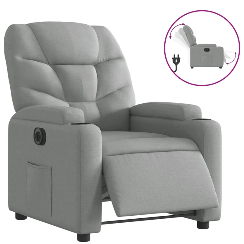 Fauteuil relax TV fonction d'inclinaison électrique très confortable en tissu gris clair DEC028315