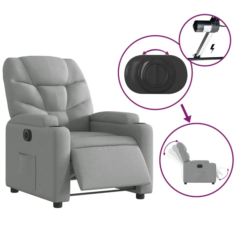 Fauteuil relax TV fonction d'inclinaison électrique très confortable en tissu gris clair DEC028315