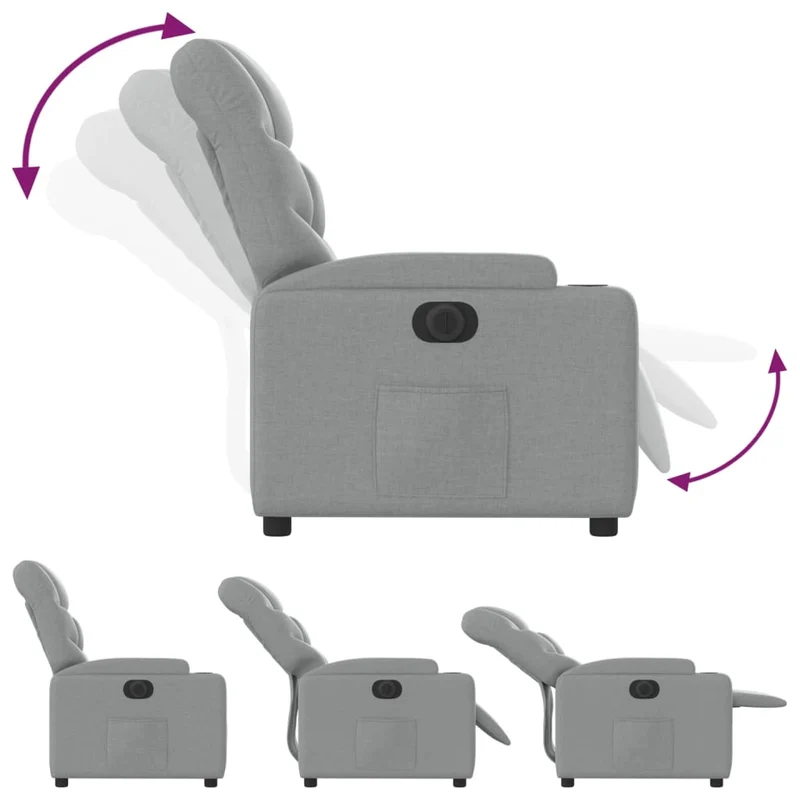 Fauteuil relax TV fonction d'inclinaison électrique très confortable en tissu gris clair DEC028315